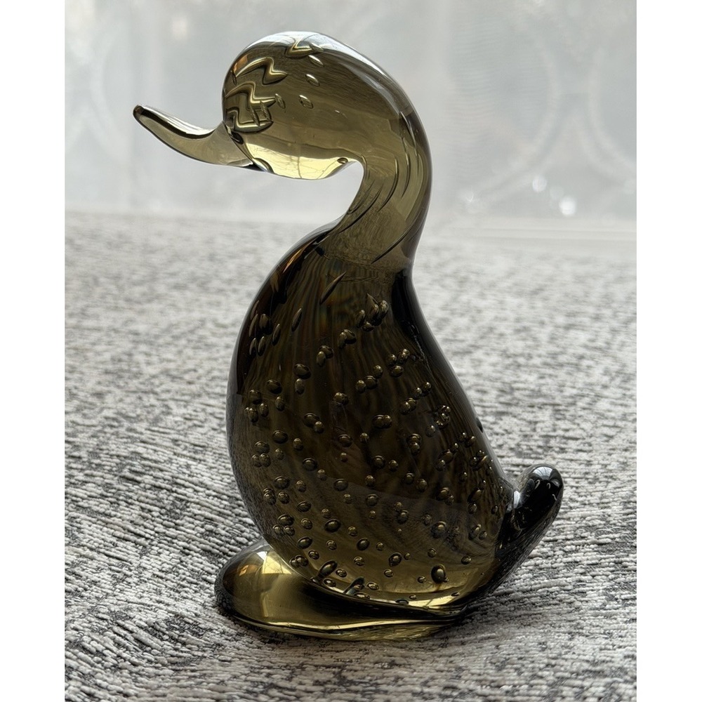 Vintage Whitefriars Dilly Duck Art Glass Bubble Paperweight Geoffrey Baxter 5.5"